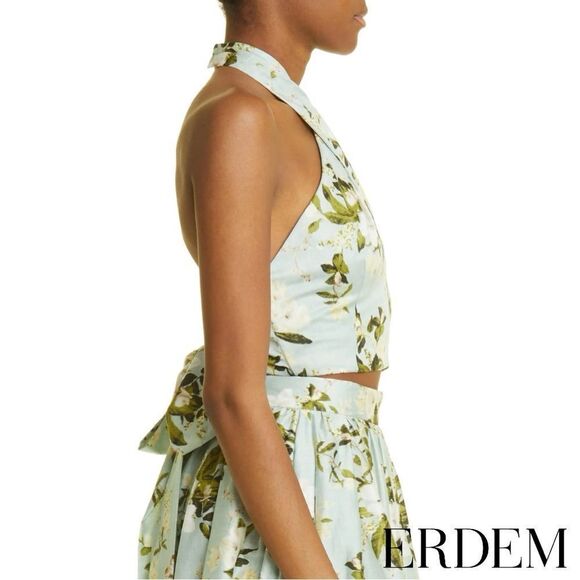 Erdem **NWT** Luna Poplin Cotton Halter Crop Top In Magnolia Garden Mint Green - Picture 6 of 16